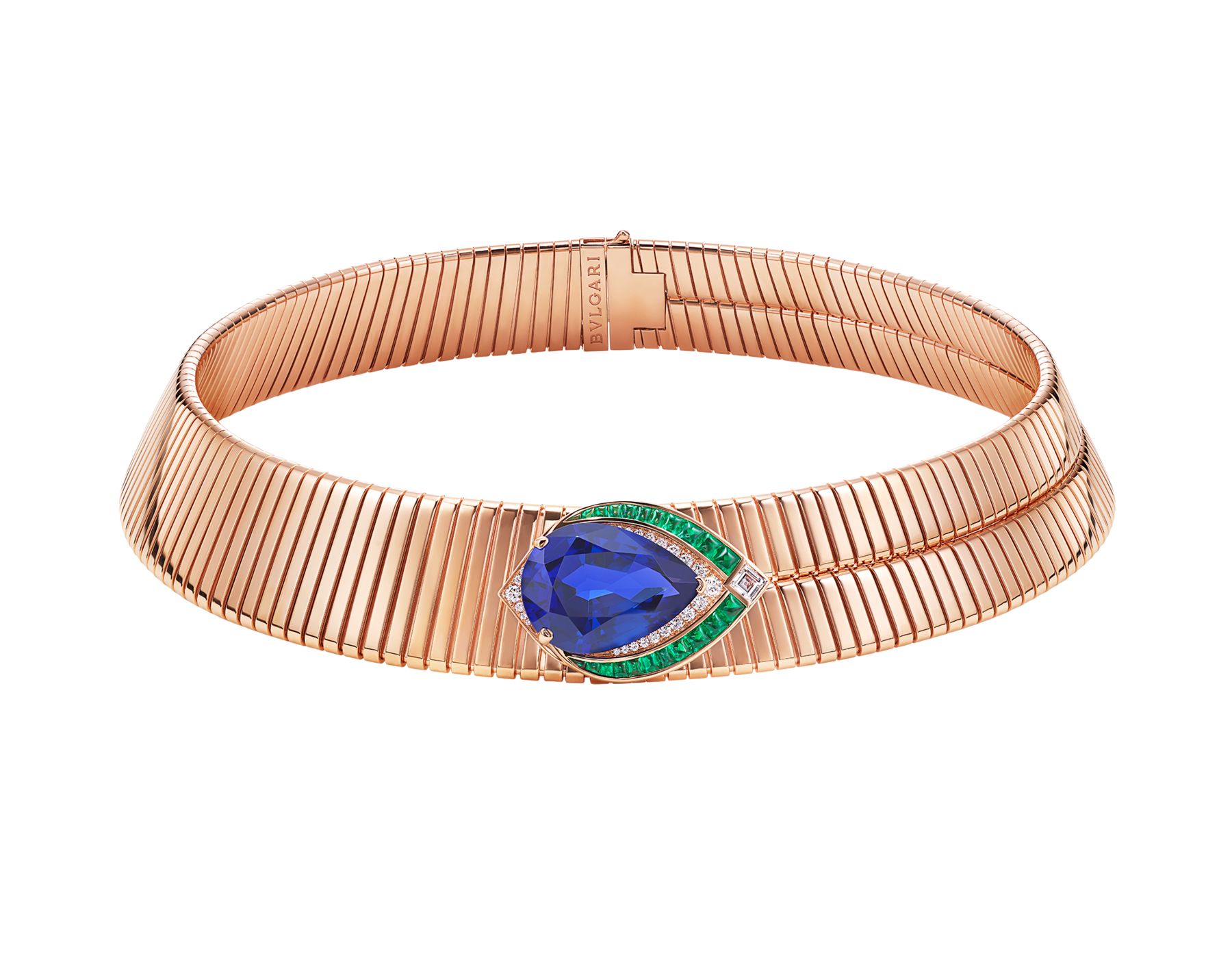 Bvlgari Tubogas Necklace Rose Gold Tanzanite Emerald